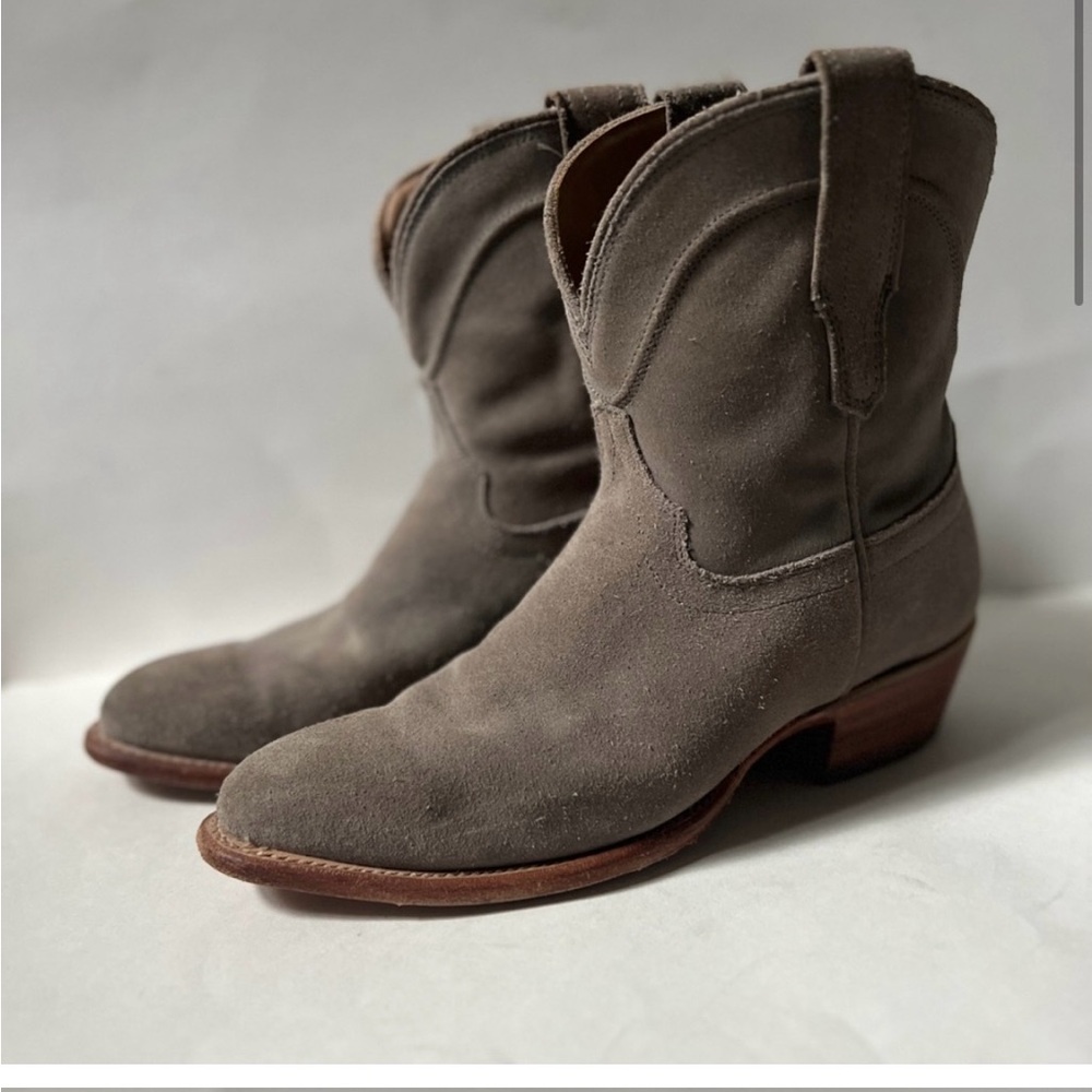 Tecovas “Penny” Genuine Suede Leather Gray Ankle Boot Cowgirl Western Paige